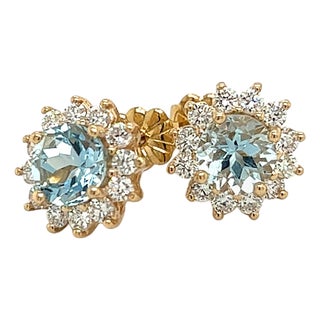Natural Sapphire Diamond Stud Earrings 14k W Gold 4.98 Tcw Certified For Sale