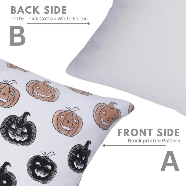 Not Yet Made - Made To Order Fabdivine Halloween Block Print Pillow Cover Handmade Cotton Cushion for Seasonal Fall Home Décor Size 14x14- Pumpkin For Sale - Image 5 of 6