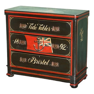 Antique Chest of Drawers with Hand-Painted Nautical Ships, Bristol, United Kingdom, 1892 For Sale
