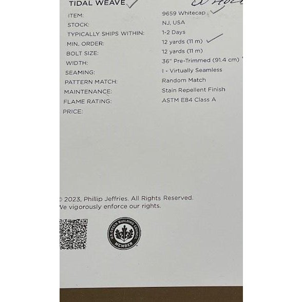 Transitional Single Roll of Phillip Jeffries Tidal Weave Whitecap Wall Covering For Sale - Image 3 of 3