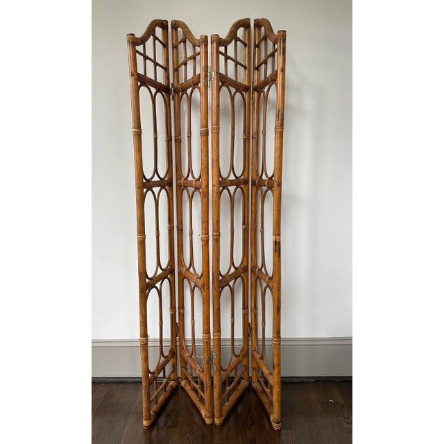 Vintage 1970s Four-Panel Bamboo Screen For Sale - Image 4 of 12