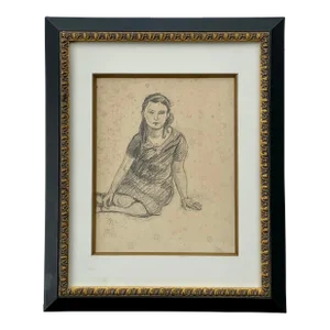 1930s Young Girl Vintage Sketch Framed