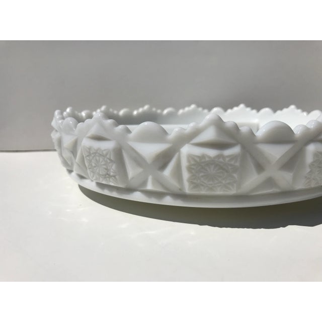 Early 20th Century Antique Westmoreland Milk Glass Old Quilt Pattern Divided Dish For Sale - Image 5 of 7