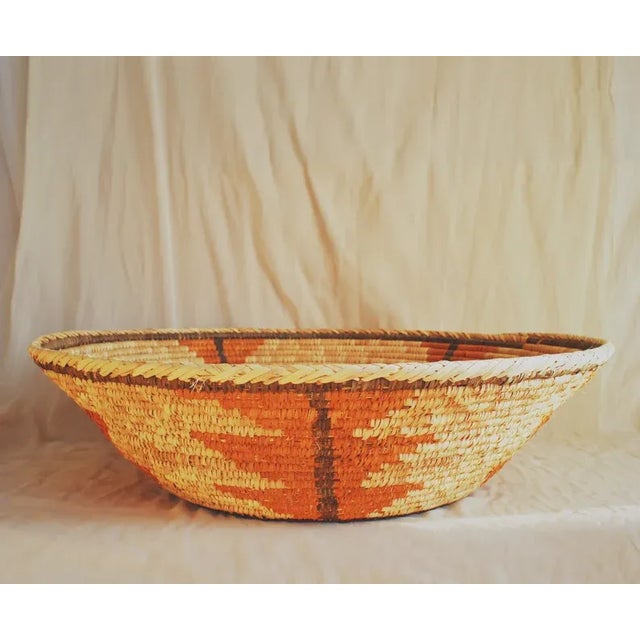 1960s Orange Large Coiled Seagrass and Rattan Basket For Sale - Image 4 of 10