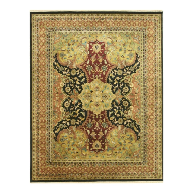 Oriental Black Hand-Knotted New Zealand Wool Rug Carpet, Medallion Design For Sale