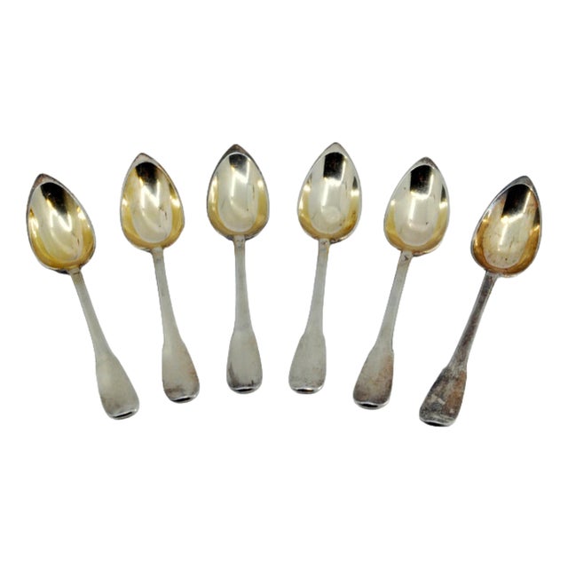 Silver-Gilded Teaspoons with Handles, Set of 6 For Sale