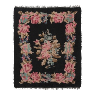 Vintage Tulu Rug, Black With Bessarabian-Inspired Floral Medallion - Rug & Kilim For Sale
