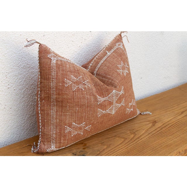 Moroccan Terracotta Bow-Tie Lumbar Moroccan Silk Pillow For Sale - Image 3 of 9