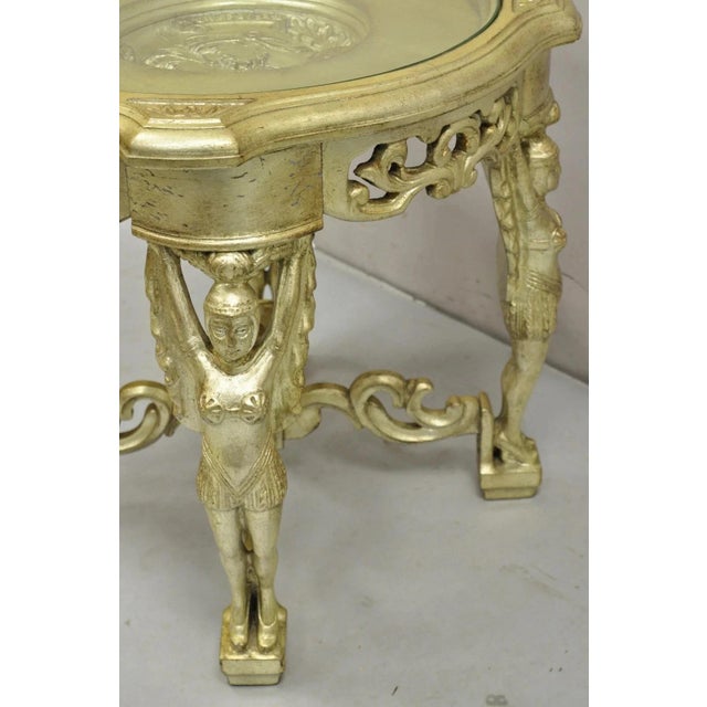 Vintage Art Deco Carved Female Dancer Silver Gold Round Coffee Side Table For Sale - Image 10 of 12