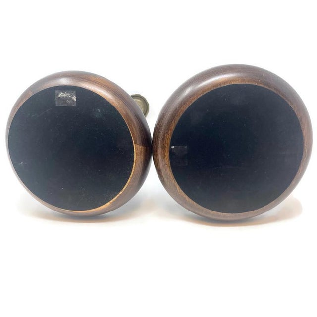 Wood Mid-Century English Oak & Brass Open Barley Twisted Candlesticks - a Pair For Sale - Image 7 of 9