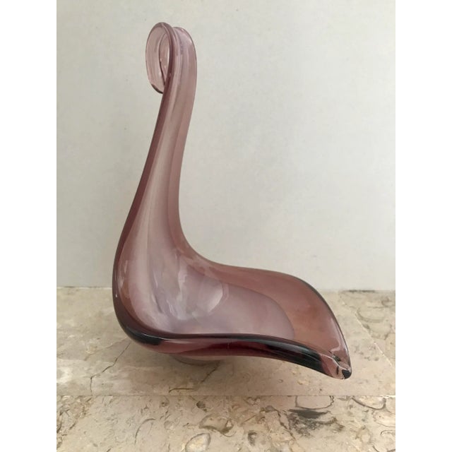 Archimede murano purple and violet italian art glass sculpture features a swan. dimensions h 8.26 in. X w 4.33 in. X d...