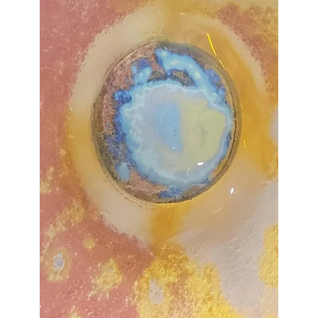 This massive hand-crafted art glass centerpiece bowl is a dazzling fusion of late-20th-century studio craft and Op Art...