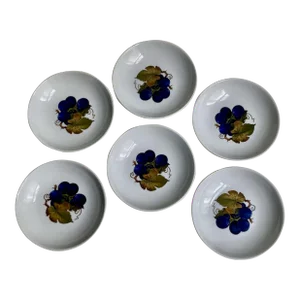 Vintage Set of 6 Naaman Israel "Grapes & Leaves" Porcelain Dishes