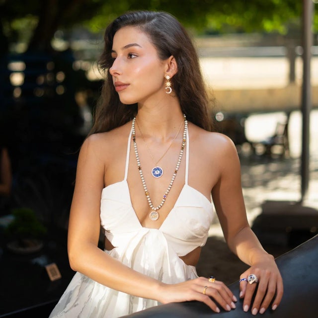 Cosmic Evil Eye Star Medallion Gold Necklace For Sale - Image 4 of 12