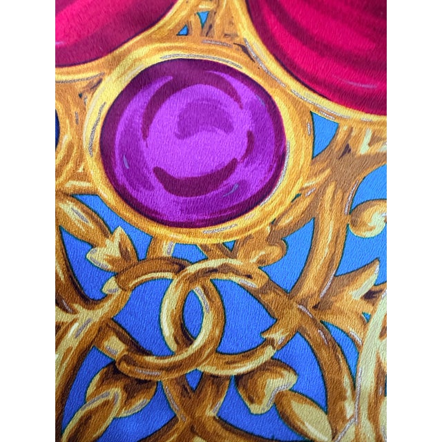 Royal Blue Chanel Large Silk Scarf Featuring Gripoix Jewelry, 1990 For Sale - Image 8 of 8