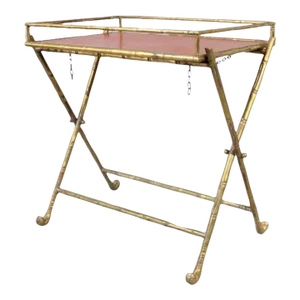 1950s A Mid Century Modern Possibly Bagues French Folding Faux Bamboo in Gold and Red Bar or Tray Ta