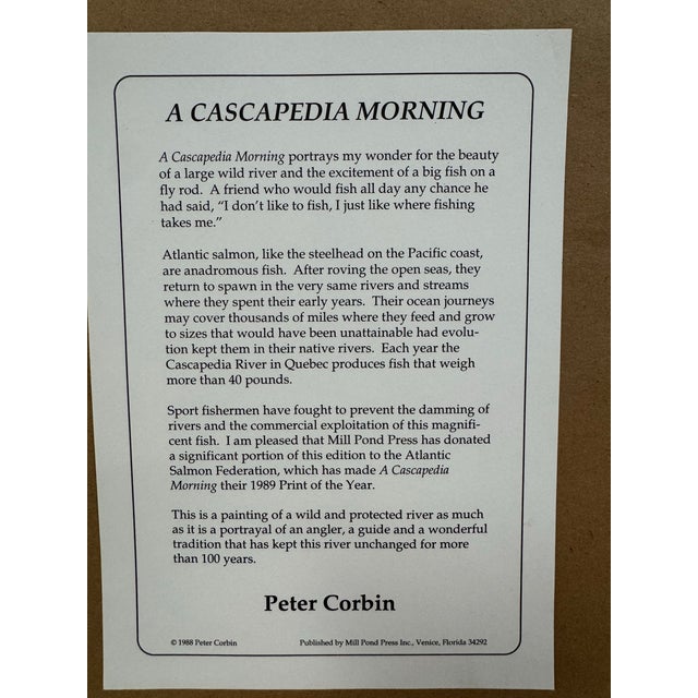 Dove Gray 1980s Peter Corbin “Cascapedia Morning” Le 790/950 Fly Fishing Print Trout Unlimited 1990 For Sale - Image 8 of 8