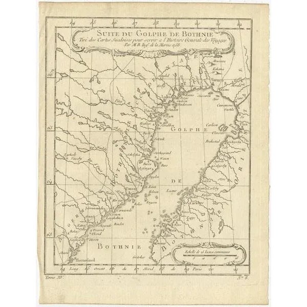 Antique map titled 'Suite du Golphe de Bothnie'. Original antique map of the Gulf of Bothnia, the northernmost arm of the...
