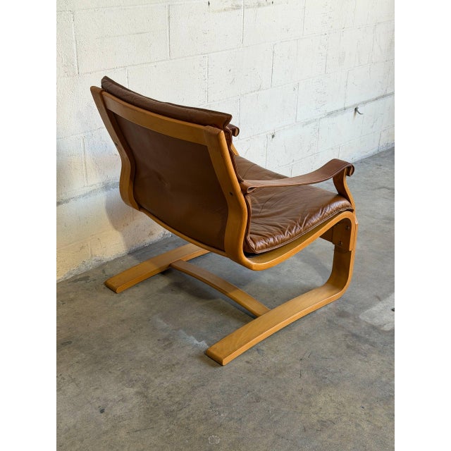 Mid-Century Modern In Style of Åke Fribytter Brown Leather Lounge Chair Swedish Mid-Century Modern 1970s For Sale - Image 3 of 12
