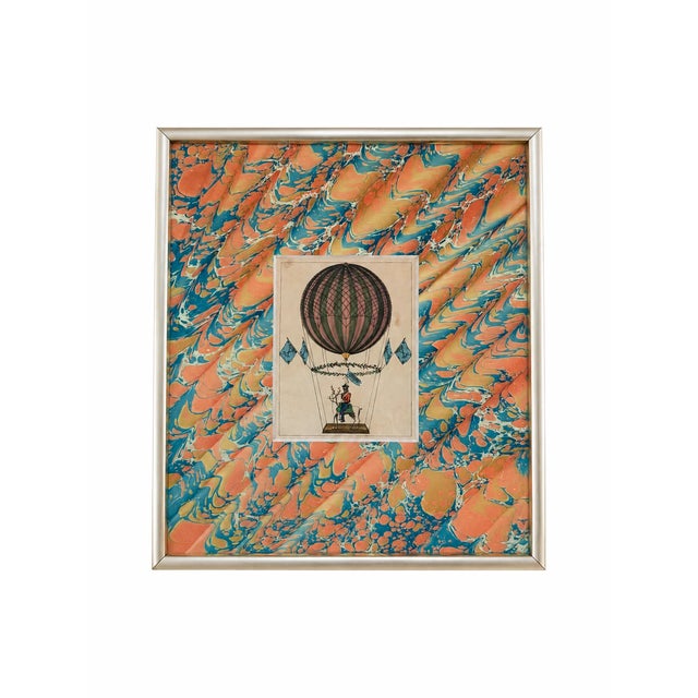 Original Hot Air Balloon Print, custom framed with marbleized paper matte.