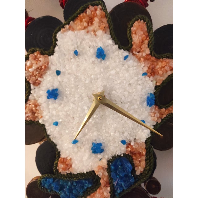 Handmade Crystal & Wood Wall Clock | Sculptural Rustic Mineral Art Clock | One of a Kind For Sale - Image 12 of 15