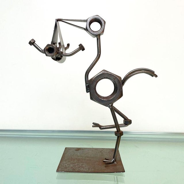 Folk Art Steampunk Welded Metal Stork and Baby Figurine For Sale - Image 5 of 13