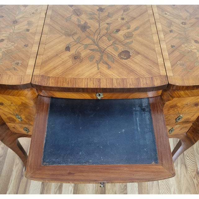Antique French 19th C Louis XV Inlaid Tulipwood Poudre Vanity Lady Writing Desk For Sale - Image 15 of 18