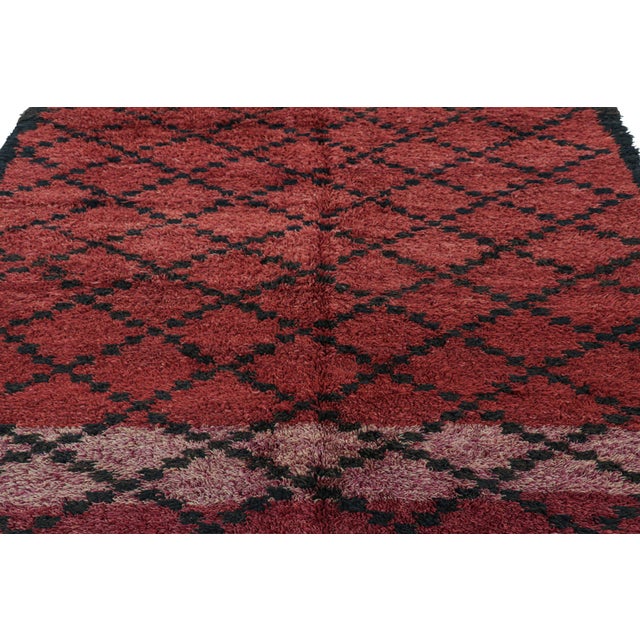 1950s Vintage Moroccan Rug in Red With Black Diamond Patterns, From Rug & Kilim For Sale - Image 5 of 7