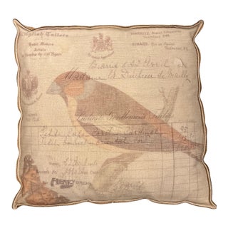 Large Linen Nature Motif Pillow. For Sale