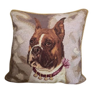 1980s Vintage Boxer Dog Needlepoint Pillow For Sale