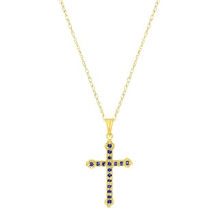 Sapphire Gold Cross Necklace 14k Yellow Gold For Sale