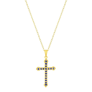 Sapphire Gold Cross Necklace 14k Yellow Gold