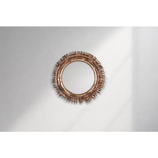 Mid-Century Modern Mid-Century Modern Brutalist Eyelash Copper Mirror by Curtis Jere, Signe For Sale - Image 3 of 14