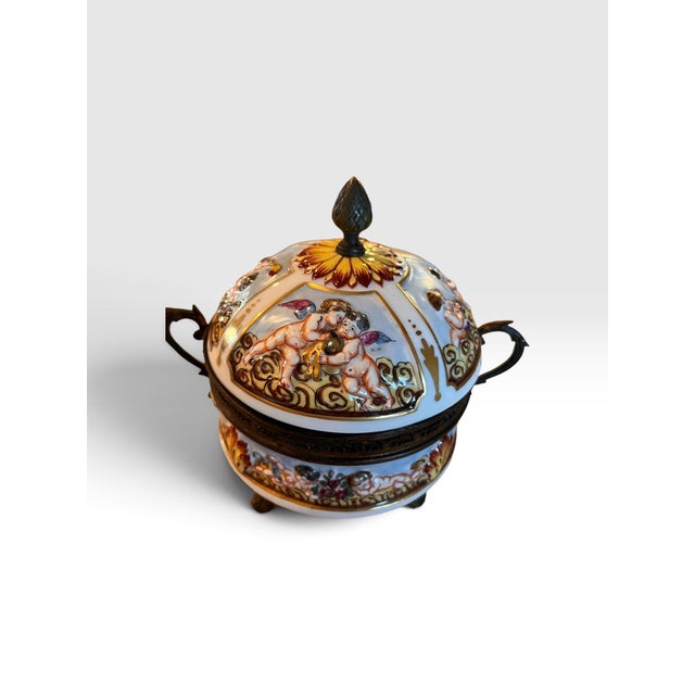 1960s French Hand-Painted Porcelain Cherub Bonbonnière With Ormolu Mounts For Sale - Image 4 of 10