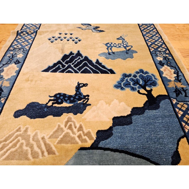 Vintage Chinese Art Deco Pictorial Rug, Hand-Knotted Wool, Early 1900s, 5' x 7' For Sale - Image 9 of 15