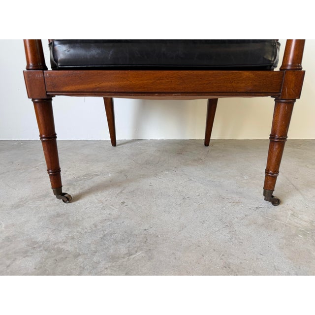 Traditional 1970s Hickory Chair Regency Style Faux Bamboo Caned Lounge Armchair on Brass Casters For Sale - Image 3 of 12