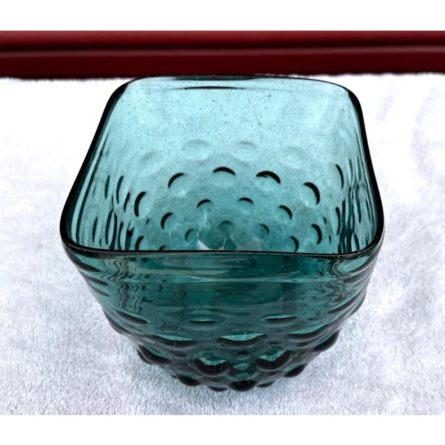 Beautiful Teal Blue Empoli Hobnail Blown Glass Bowl or Vase. Perfect for flowers or display. 6.5x6.5x6.5 Make sure to...