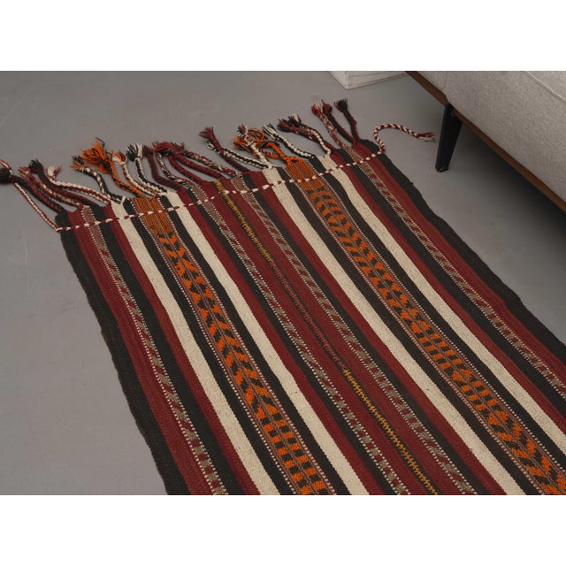 1970s Vintage Handmade Wool Cotton Burgundy Runner Rug For Sale - Image 4 of 10