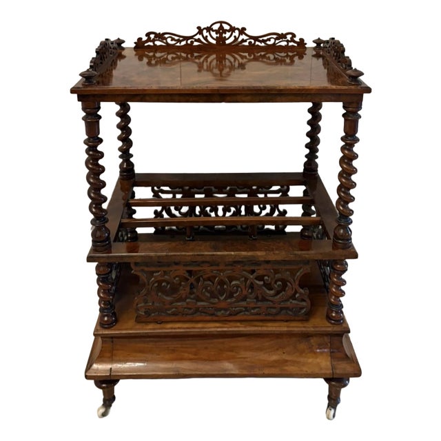Antique Victorian Burr Walnut Canterbury Magazine Rack, 1860 For Sale
