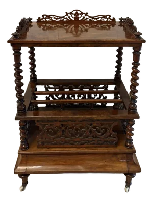 Antique Victorian Burr Walnut Canterbury Magazine Rack, 1860