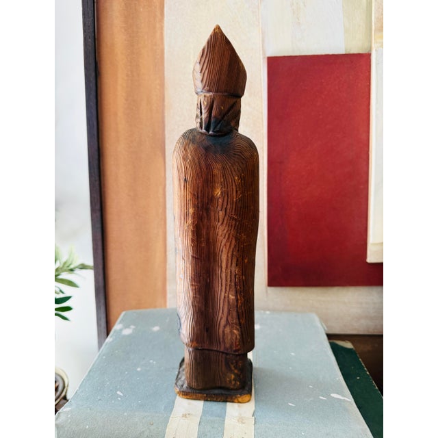 1960s Vintage Mexican Folk Santo Style Hand Carved Wooden Religious Figure For Sale - Image 5 of 9