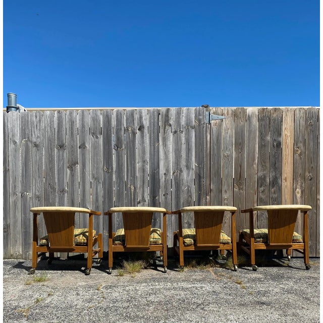 A. Brandt Ranch Oak Furniture Vintage Mid Century A. Brandt Ranch Oak Horseshoe Barrel Back Leather Lounge Game Chairs- Set of 4 For Sale - Image 4 of 11