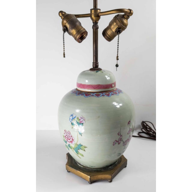 We are selling this great Chinese Celadon green glazed ginger jar lamp. The porcelain has simple decoration with floral...