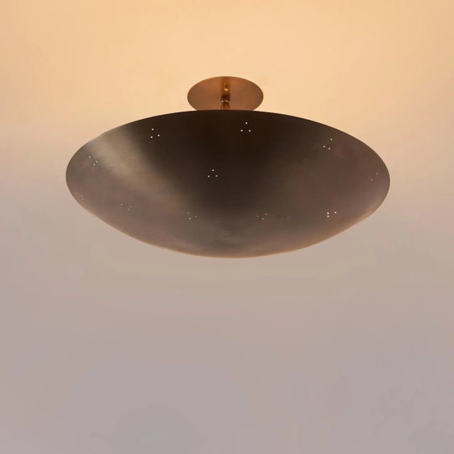 Brown Raul Reyes 'Rey 20' Perforated Patinated Brass Dome Ceiling Lamp For Sale - Image 8 of 12