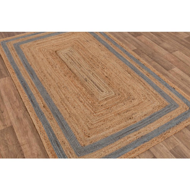6'x9' Grey Border Rectangle Jute Handmade Rug For Sale - Image 6 of 11