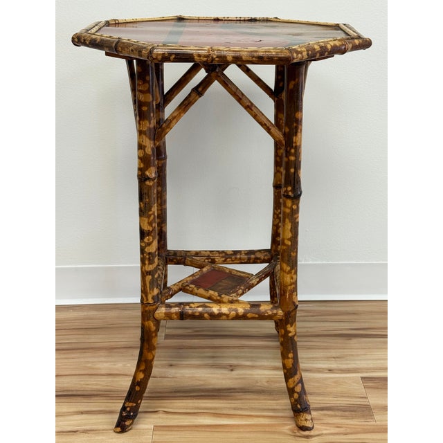 Chinoiserie Vintage Chinoiserie Style Hand-Painted Scorched Bamboo Side Table For Sale - Image 3 of 9