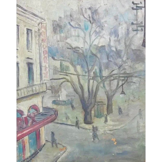 Mid-Century Modern Early Paris, France Oil Painting of Monoprix Store and a Park For Sale - Image 3 of 7