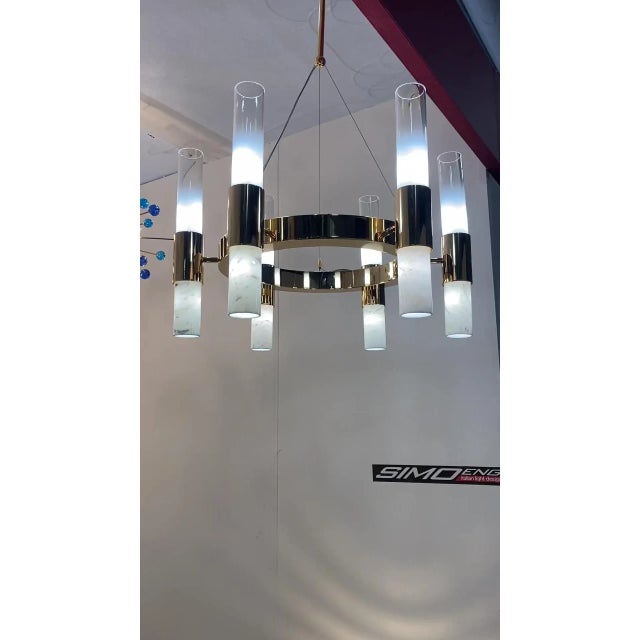 Contemporary Gold Ring Chandelier With Gradient White and Carrara Marble Glasses by Simoeng For Sale - Image 12 of 12