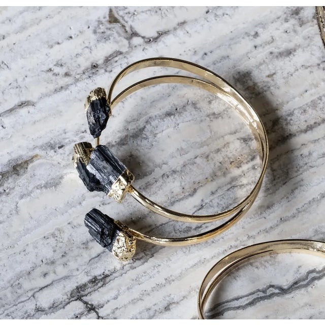 Contemporary Tourmaline and Double Wire Gold Plated Bracelet For Sale - Image 3 of 4