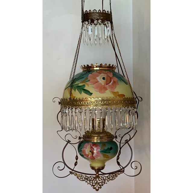 Antique Victorian Hanging Electrified Oil Lamp With Crystals Chairish
